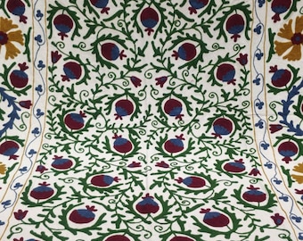 Hand Embroidered Cotton Suzani Throw Blanket: Uzbek Folk Art