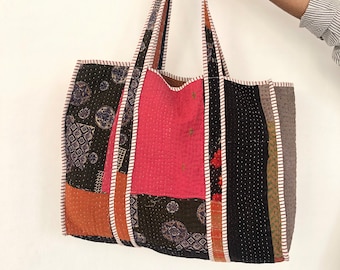 Handmade Vintage Kantha Quilted Tote Bag