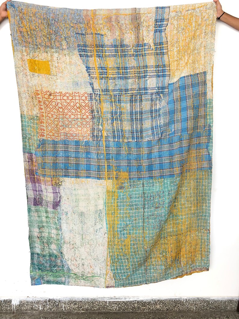 Vintage Kantha Handmade Bedspread Indian Quilt Cotton Blanket Gudari Ralli Throw
