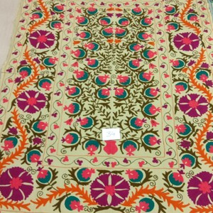 Hand Embroidered Suzani Throw Blanket: Uzbek Floral Wall Hanging