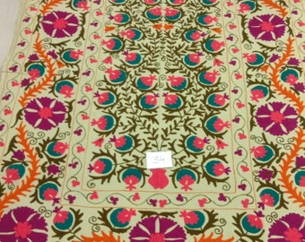 Hand Embroidered Suzani Throw Blanket: Uzbek Floral Wall Hanging