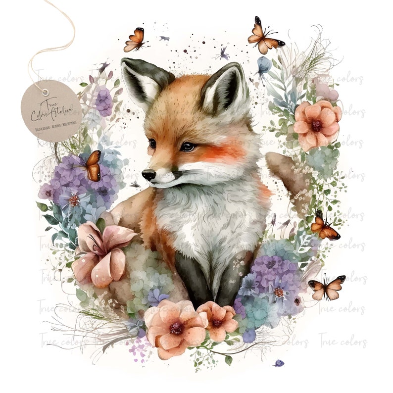 Floral Baby Fox Clipart Baby Animals Clipart Woodland Animals Clipart