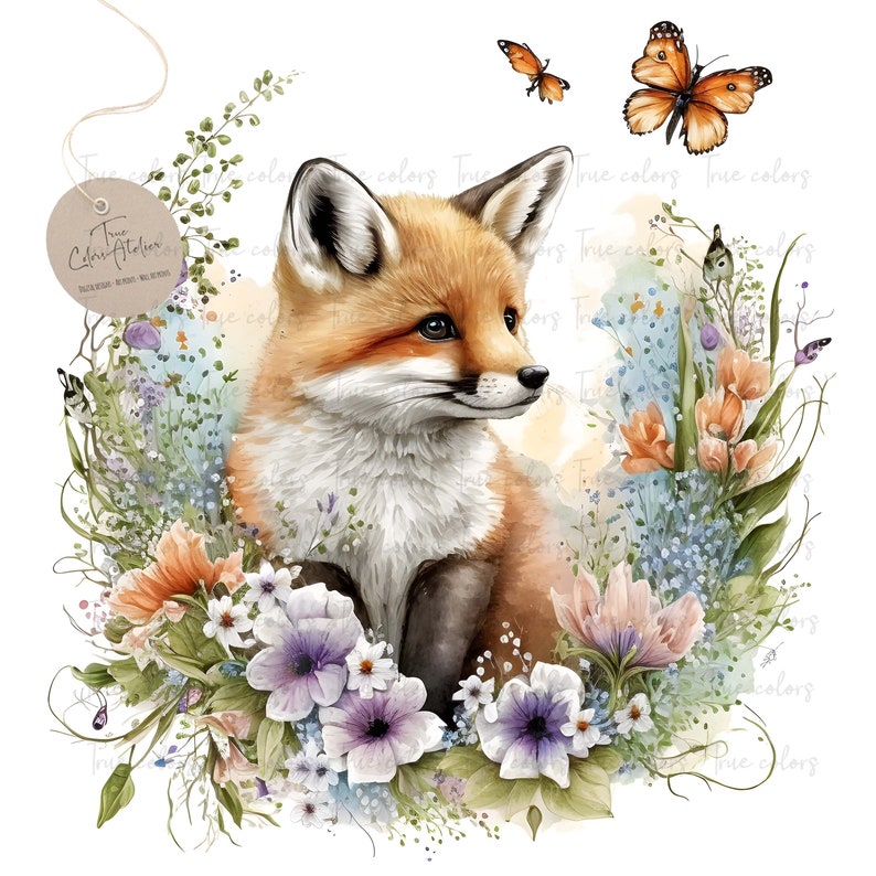 Floral Baby Fox Clipart Baby Animals Clipart Woodland Animals Clipart