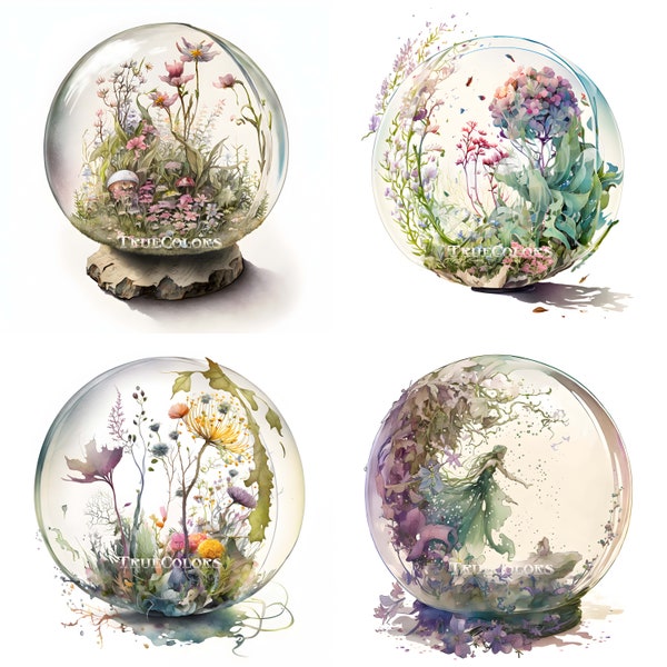 Fairy Flower Globe Watercolour Clipart Fantasy clip art graphics PNG Commercial use Magic Fairy Globe graphic Mystical art Fairy Birthday