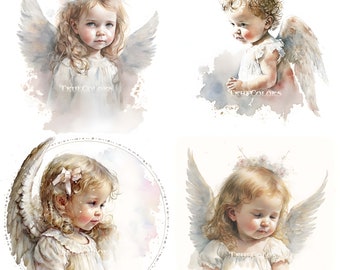 Litlle Angel Print Angel acuarela Clipart Png Girl Clip Art Png Angel Bautismo Acuarela Angelito bautismo regalo Bebés Ángeles Idea de regalo