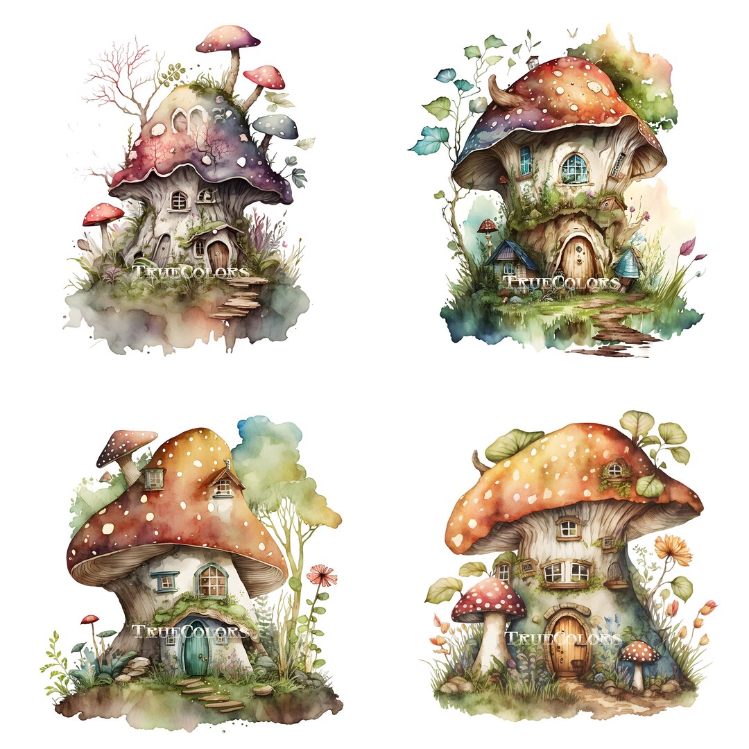 Watercolor Fairy House Clip Art Fairy House Digital Illustrations