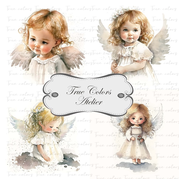Litlle Angel Print Angel watercolor Clipart Png Girl Clip Art Png Angel Baptism Watercolor Little angel baptism gift Babies Angels Gift idea