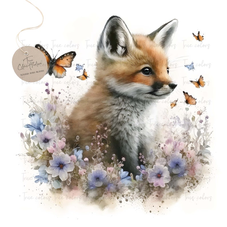 Floral Baby Fox Clipart Baby Animals Clipart Woodland Animals Clipart