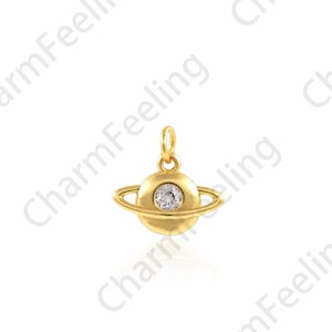 Planet Pendant, Micropavé CZ Saturn Charm, Saturn Necklace, 18K Gold Filled Planet Charm, DIY Jewelry Accessories, 12x11.5x2.2mm