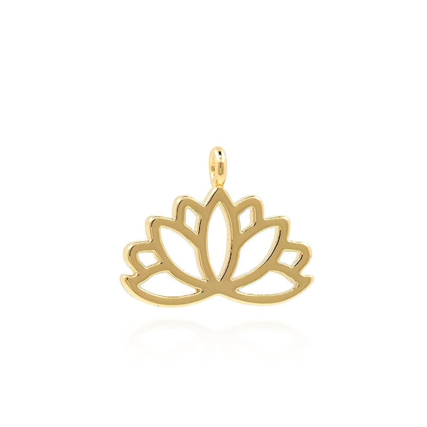 Lotus Pendant, 18K Gold Filled Flower Charm, Lotus Necklace, Plant Charm, DIY Jewelry Accessories, 10x12.5x1.2mm