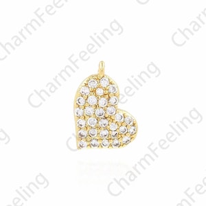 Naszyjnik z cyrkonii Micropavé, zawieszka Love Charm, zawieszka w kształcie serca, zawieszka w kształcie serca z 18-karatowego złota, akcesoria do biżuterii DIY, 10,5 x 7,7 x 2,2 mm