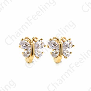 Insect Earrings, 18K Gold Filled Butterfly Earrings, Micropave CZ Butterfly Earrings, Butterfly Charm, Animal Charm 12x14x13mm