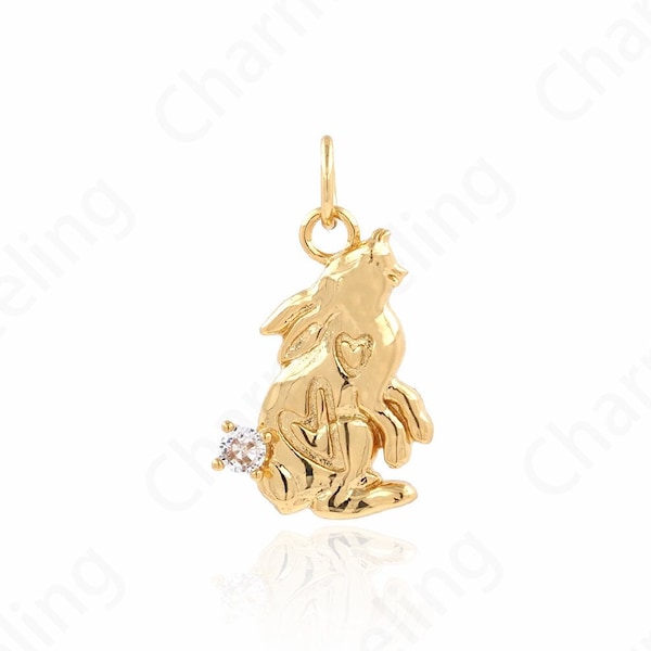 Wolf Pendant, 18K Gold Filled Animal Charm, Animal Necklace, Wild Animal Necklace, Wolf Charm, DIY Jewelry Supplies, 19x11.3x3mm