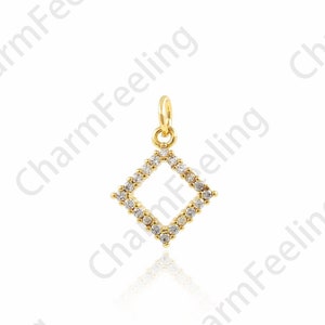 Micropavé CZ Rectangular Pendant, 18K Gold Filled Square Necklace, Hollow Charm, Used for DIY Jewelry Making Accessories, 13x18x2mm