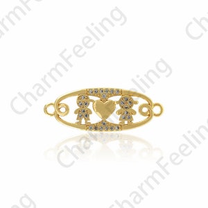 Couple Connector, Love Charm, Micro Pavé CZ Pin Connector, Safety Pin Charm, DIY Bracelet Necklace Connector, 26x9.5x1.8mm