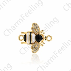 18K Gold Filled Bee Connector, Animal Connector, Micropavé CZ Bee Charm, Insect Charm, DIY Jewelry Accessories, 19.5x17.5x4.5mm