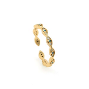 1 pair Eye Ring, 18K Gold Filled Gold Open Ring, Stackable Ring, Adjustable Ring, Micropavé CZ Eye ring, Thin Ring