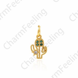 Pingente de cacto, colar de cacto preenchido com ouro 18K, pingente de planta micropavé CZ, pingente de deserto, acessórios de joias DIY, 6,5x14x2,2mm