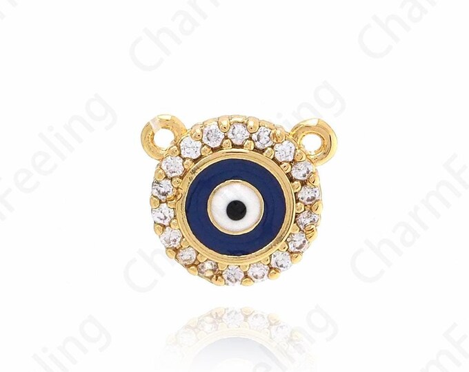 18K Gold Filled Eye Pendant,Enamel Evil Eye Charm,Micropavé CZ Round Medallion Charm,DIY Jewelry Supplies,8.5x8.5x2.6mm