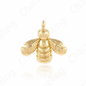 Bee Necklace, 18K Gold Filled Bee Pendant, Beetle Necklace, Insect Charm, Bee Charm, DIY Jewelry Making 11.8x12.8x3.3mm