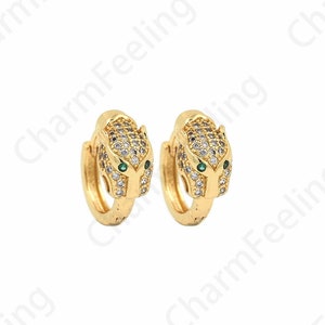 MicroPave CZ Round Earrings,Leopard Earrings,Pierced Earrings,18K Gold Filled Animal Earrings,Gift For Her,DIY Jewelry Supplies,12.5x16x7mm