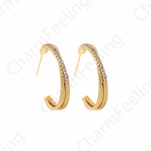 Dainty Earrings, Micropavé CZ Twist Earrings, 18K Gold Filled Round Twist Earrings,Gold Earrings, Earring Charm,27x22x3mm