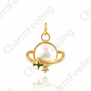 Pearl Pendant,18K Gold Filled Pearl Earth Necklace,Airplane Charm,Charm of Flying Around The Earth,DIY Jewelry Accessories,14.5x18.5x6.5mm