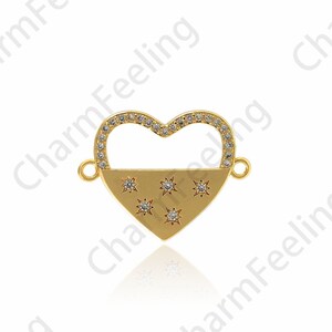 18K Gold Filled Heart Connector,Micropaved CZ Love Connector,Love Charm,Heart Charm,DIY Bracelet Necklace Accessories,23.5x17.5x1.8mm