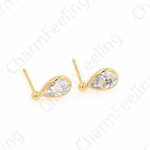18K Gold Filled Stud Earrings, Micro Pave CZ Dainty Earrings, Water Drop Earrings,Gift For Her, DIY Jewelry Supplies, 6.5x11.5x3.5mm