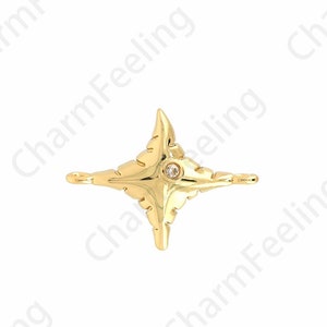 Star Connector, Micropavé CZ Star Charm, 18K Gold Filled Polaris Charm, Bracelet Connector, DIY Jewelry Supplies, 14x19x5.4mm