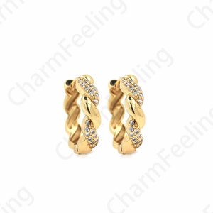 Micropavé CZ Twist Earrings, 18K Gold Filled Round Twist Earrings, Hollow Earrings, Gold Earrings, Earring Charm,15.5x16.5x3.5mm