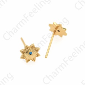 Sun Earrings, Micropavé CZ Sun Stud Earrings, 18K Gold Filled Round Earrings, Sunshine Charm, DIY Jewelry Supplies, 7x7mm