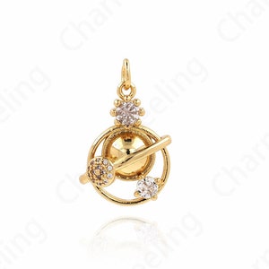 Micropavé CZ Saturn Charm, 18K Gold Filled Planet Charm, Planet Pendant, Saturn Necklace, DIY Jewelry Accessories, 23.7x15x7.3mm