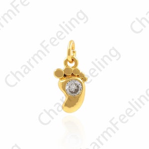 Micropavé CZ Footprint Charm, 18K Gold Filled Footprint Pendant, Foot Necklace, Foot Necklace, DIY Jewelry Making Accessories, 5.5x12.2x2mm
