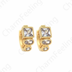 1 Pair,Crystal Earrings,18K Gold Filled Rectangular Rhinestone Earrings,Square Earrings,Micropavé CZ Exquisite Earrings,14.5x16x6mm