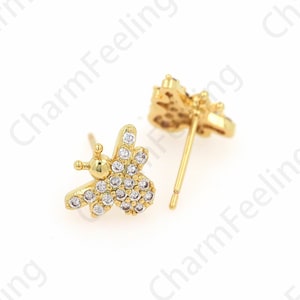 1 pair,Insect Earrings,Bee Earrings, Bee Stud Earrings, Insect Earrings, Insect Studs, Gold Earrings, Bee Charm, 8.8x11mm