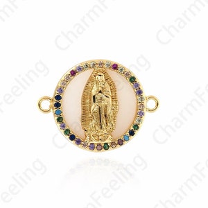 Micro-pavé CZ Religious Connector,18K Gold Filled Catholic Charm,Notre Dame Connector,Religious Charm,DIY Jewelry Supplies,20.6X15.6X3.6mm