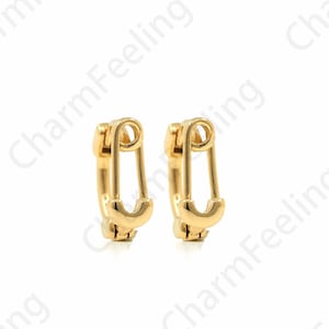 Gold Safety Pin Earrings, 18K Gold-Plated Safety Pin Earrings, Safety Pin Charm, Safety Pin Jewelry 11x11x4mm