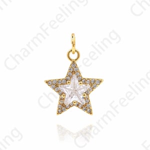 Cubic Star Charm, CZ Mini Star Pendant, Cubic Zirconia Star Necklace, DIY Jewelry Making Accessories 19x13.8x6.3mm