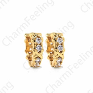 Orecchini in oro CZ in micropave, orecchini rotondi riempiti in oro 18 carati, pendenti rotondi, orecchini cavi, orecchini charm, forniture per gioielli fai-da-te, 10,5x11,5x3,5 mm