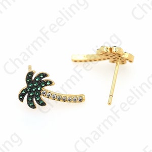 Palmen Ohrringe, Pflanzen Ohrstecker, Micropavé CZ Baum Ohrringe, 18K Gold filled Palme Charm, Pflanzen Ohrringe, DIY Schmuckzubehör, 14x8mm
