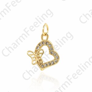 Heart-Shaped Butterfly Pendant, Micro-paved CZ Butterfly Necklace, 18K Gold Filled With Butterfly Charm, Heart-Shaped Charm, 11x16x2.5mm