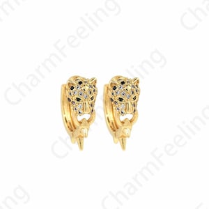 Doorboorde oorbellen, MicroPave CZ ronde oorbellen, luipaard oorbellen, 18K goud gevulde dierlijke oorbellen, cadeau voor haar, diy sieraden benodigdheden, 15x15x6.5mm