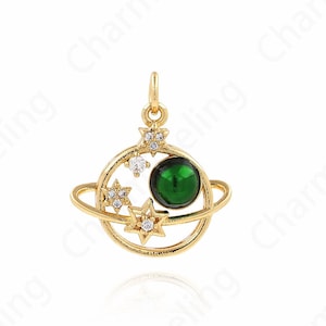 18K Gold Filled Planet Charm, Micropavé CZ Saturn Charm, Planet Pendant, Saturn Necklace, DIY Jewelry Accessories, 21x19x5.8mm