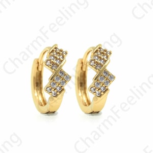 Rechthoekige Oorbellen, Cubic Zirconia Rechthoekige Hoepels, Langwerpige Oorbellen, Vierkante Hoepels, Sierlijke Hoepel Oorbellen, Gouden Hoepels 13x14.5x5.5mm