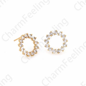 1 Pair,Micropavé CZ Simple Round Earrings, 18K Gold Filled Circle Earrings, Bone Clip Earrings, Hollow Round Earrings,13.8x13.8mm