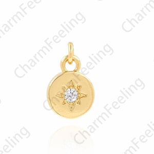 Collar estrella relleno de oro de 18 quilates, amuleto estrella Micropavé CZ, colgante Polaris, dijes redondos, suministros de joyería de bricolaje, 8.5x13.5x1.8mm