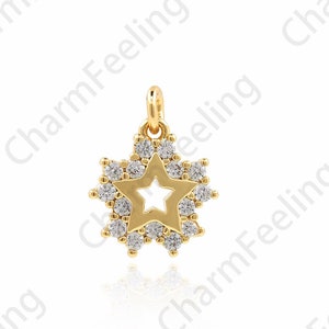 18K Gold Filled Star Pendant,Polaris Charm,Micropavé CZ Five-Pointed Star Necklace,Star Pendant,DIY Jewelry Making Accessories, 14x11x2mm