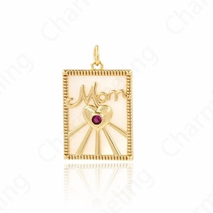 Presente para mãe, pingente de coração, colar com letras micropavé CZ, colar MOM preenchido com ouro 18K, pingente quadrado, suprimentos de joias faça você mesmo, 24,2x17,5x3,5mm