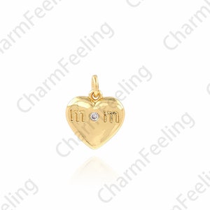 Puffed Heart Pendant, Micropavé CZ MM Pendant, Heart Charm, 18K Gold Filled Love Necklace, Mother Gift, DIY Jewelry Supplies, 11x13x2mm